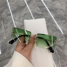 Sunglasses Rectangle For Men Women Rimless Square Shade Eyewear Frameless Vintage Glasses