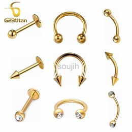 Body Arts Gold Colour Body Jewellery 6-12mm 16G Hypoallergenic Titanium Piercing Curved Barbell Horseshoe Labret Stud Rings for Ear Nose Lip d240503