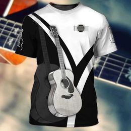 Men's T-Shirts New Mens T-shirt Guitar Lover 3D Print Hip Hop Short Slve Ts Pop Music Style Oversized Tops Strt Harajuku Mens Clothing T240505