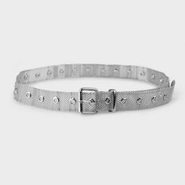 es Silver Leather Belt Metal Waistband with Square Buckle Punk Cool Waist Bands Classic Belts for Women Luxury for Girl Friend Men J240506