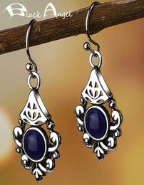 Black Angel antique bronze sapphire 925 Silver Earrings Ear Drop pattern swing hook ear Jewellery direct delivery3742482