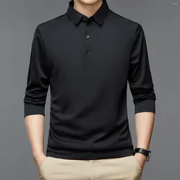Men's Polos Long Sleeve Solid T-shirt Elasticity Leisure Spring Fall Clothing Comfy Turn Down Collar Casual Shirts 4XL