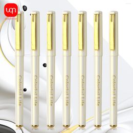 Yellow Ink Neutral Pen Beautiful White Body Metal Holder 0.7mm Tip Daily Writing Use Quick Drying And Smooth 3/6pcs