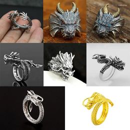 Cluster Rings Retro Domineering Ethnic Style Dragon Ring For Men Cool Opening Adjustable Punk Vintage Fashion Finger Jewellery Accessories