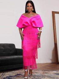 Dresses Plus Size Tassel Dresses for Women 2023 V Neck Off Shoulder Fringe Occassion Event Birthday Wedding Guest African Prom Ladies