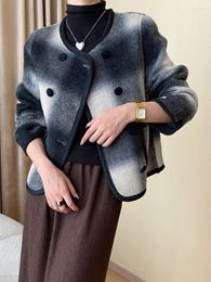 Women's Jackets Loose Fit Green Plaid Big Size Woolen Coat O-neck Long Sleeve Women Jacket Fashion Tide Autumn Winter X654