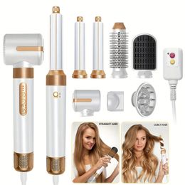 7-in-1 air brush set with detachable hair dryer diffuser curling rod straightener 240429