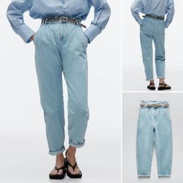 Women's Jeans COS LRIS 2024 Spring Fashion Pleated Decorative Elastic Waist With Belt Paper Bag Style Loose Temperament 5862024