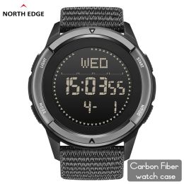 Watches NORTH EDGE ALPS Men's Carbon Fibre Digital Watch Shock Militray Sports Super Light Outdoor Compass Waterproof 50M Wristwatches