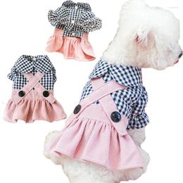 Dog Apparel Plaid Puppy Cat Clothes Dress Bubble Sleeve Shirt For Small Medium Dogs Chiwawa Yorkshire Terrier Strap Skirts Girls Dresses