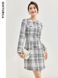 Casual Dresses SENTUBILA Plaid Dress Women Spring Autumn Elegant Retro Office Ladies Midi Temperament Contrast Straight 133L50797