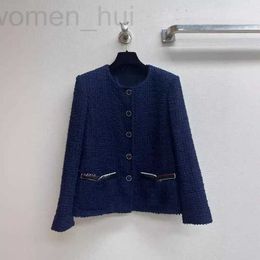 Women's Jackets designer 24 Spring New Product Xiaoxiangfeng Tibetan Blue Round Neck Thick Tweed Single breasted Coat VUXK