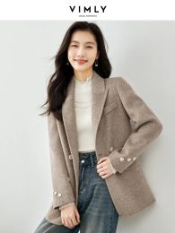 Blends Vimly Wool Blend Tailored Blazer Coats 2023 Winter Thick Warm Elegant Straight Double Breasted Office Lady Overcoat Female 50688