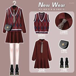 Work Dresses Fashion Design Preppy Suit 2024 Spring And Autumn Female Students Korean Version Of Loose Pleated Dress Vest Two-piece Set