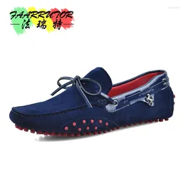 Casual Shoes Brand US 6-11 Big Size 45 Cow Suede Leather Mens Lace Up Loafers Moccasin Boat