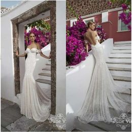 Sexy Meerjungfrau Vino Schulter von Julie Kleidern Rückenless Beach Brautkleider Custom Made Boho Hochzeitskleid