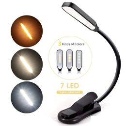 Book Lights Rechargeable Mini 7 Led Reading Light 3-Level Warm Cool White Flexible Easy Clip Lamp Read Night Lamps In Bed Drop Deliver LL