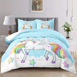 Duvet Cover Twin, Unicorn set twin size Blue Rainbow Bedding, kawaii bedding Twin Comforter Set Cute Bedding Girls, unicorn decorations for girls room