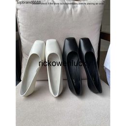 the row shoes Dress The Shoes row leather square head single shallow mouth slip on comfortable commuting low heel kitten heel shoes Size 34-39 SX8Q