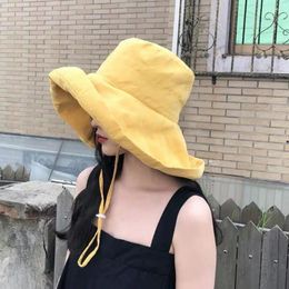 Berets Korean Style Big Brim Fisherman Hat Summer Foldable Sun For Women Girls Visor Cap Anti-UV Sunscreen Bucket Hats Caps