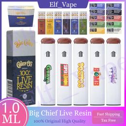 Empty Big Chief Live Resin 1.0ml HYBRID SATIVA Disposable Vape Pen Disposables E Cigarettes Device Pod 280mah Rechargeable Battery Empty Vapes 1ml with Packing