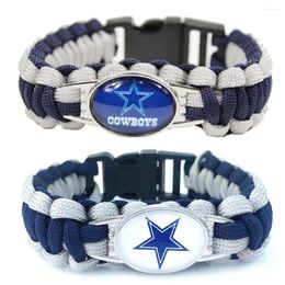 Bangle 18 25MM Glass Football Charms Cowboy Bracelet Paracord Survival Braided Rope Sports Bangles DIY Jewellery