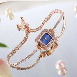 Wristwatches Fashion Inlaid Diamond Square Ladies Watch Freely Adjust The Bracelet Wristwatch Women's Quartz Watches
