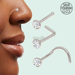 Body Arts 1Pc G23 Implant Grade Titanium Nose Rings Piercing Stud Gem for Women Men Nostril Studs Jewellery Allergy Free 0.8/1.0mm ASTM F136 d240503