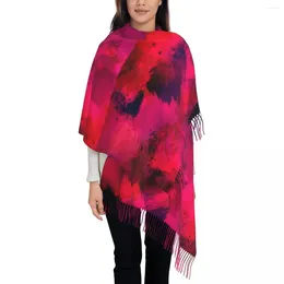 Scarves Brush Print Scarf Ladies Red Abstract Painting Headwear With Long Tassel Autumn Vintage Shawls Wrpas Warm Soft Foulard