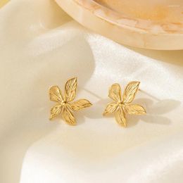 Dangle Earrings Five Petal Flower Stud Water Resistant 316L Stainless Steel Women's 18K Gold Plated Gift