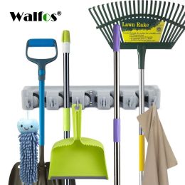 Racks WALFOS Plastic Wall Mounted Mop Holder Storage Rack Hooks Brush Broom Organizer Hanger Home Bathroom Accessories