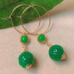 Dangle Earrings Fashion Green Round Hetian Jade Jadeite Beads Gold Bridal Anniversary Formal Ear Cuff Everyday Gemstone