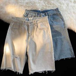 Men's Jeans Mens Jeans Casual Solid Short Jean Men Fashion Ripped Mid Waist Denim Shorts Streetwear For Mens Summer Vintage Distressed Pant