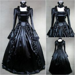 historical fashion baroque Black Gothic Wedding Dresses 1800s Victorian Vampire Wedding Gowns With Long Sleeve Mediaeval Country Bridal 264R