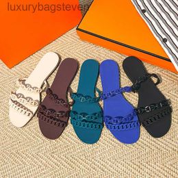 Fashion Original h Designer Slippers Summer New Three Belt Chain Pig Nose Beach Flat Bottom h Cool Slippers for Women Pvc Plastic Jelly Shoes with 1:1 Brand Logo