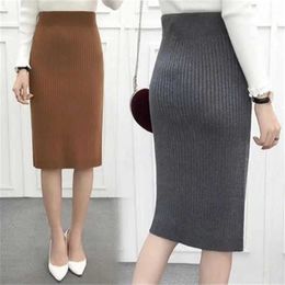 Skirts Womens Autumn Pencil Knitted Skirt High Waist Warm Elegant Knitting Ribbed Skirts Female Plus size Winter Party Skirts