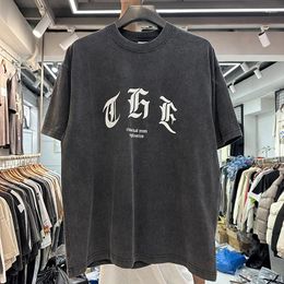 Men's T Shirts Retro Sanskrit Letter Logo Tee Men Women Vintage T-shirts Oversize Tops Washed Short Sleeve