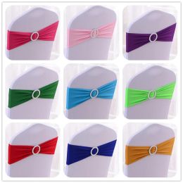 Sashes 10pcs 50pcs Stretch Spandex Chair Sash Band With Round Buckle Elastic Wedding Chair Bow Tie For Hotel Party Decoration