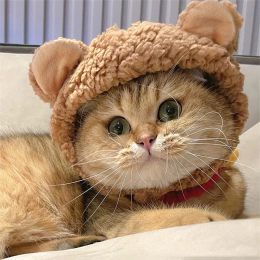 Houses Cute Bear Shaped Hat For Cat Christmas Protective Pet Dogs Cosplay Head Wear York Solid Colour Winter Kitten Costume Accessories