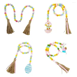 Decorative Figurines Wood Bead Garlands Easter Home Decoration Handmade Boho Garland With Jute Rustic Tassel And Tag Pendants