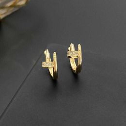 Personalised surround design earrings Sparkling Diamond Nail Earrings Female Design Autumn and Winter True Gold Elegant High with cart original rings