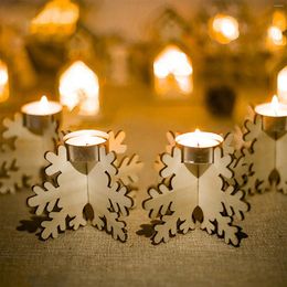 Candle Holders 4pcs Wooden Snowflakes Candlestick Christmas Decoration Living Room Home Decor Year 2024