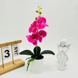 Decorative Flowers Artificial Phalaenopsis Mini Bonsai Simulated Tree Pot Plants Fake Office Table Ornament Living Room Home Garden Decors