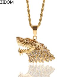 Men Hip hop iced out wolf 039s head pendant necklaces Stainless Steel never fade male necklace Hiphop jewelry drop 4874707