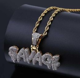 Iced Out Pendant Hip Hop Jewelry Designer Necklace Gold Mens Diamond Chains Pendant Micro Pave CZ Bling Bubble Letter SAVAGE GB1511263567