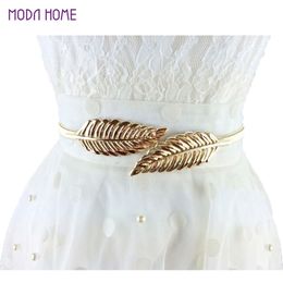 78cm 70cm Vintage Women Waistband Leaves Design Metal Waist Belt Skinny Elastic Cinturon Ceinture Femme Gold Silver Cummerbund 2745