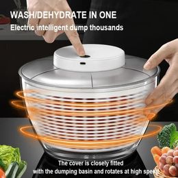 Vegetable Dehydrator Electric Quick Cleaning Dryer Fruit and Dry Wet Separation Draining Salad Spinner Home Gadget 240429