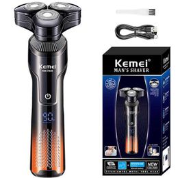 Electric Shavers Kemei Mens Electric Shaver Wet Dry Beard Electric Shaver Rechargeable LCD Display Y240503