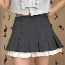 Skirts High Waist Slim Gray Black Pleated Short Skirt Korean Fashion 2024 Autumn College Wind Flower Bract Shorts Lining Mini