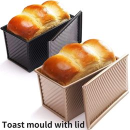 450g Rectangle Loaf Pan with Cover Bread Baking Mould Cake Toast Non-Stick Toast Box with Lid Gold Aluminized Steel Bread Mould 240423